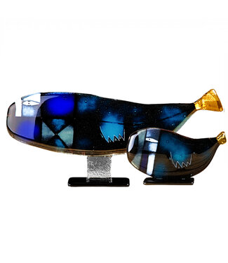 Glass Studio Habrat Habrat - Glazen walvis blauw/goud