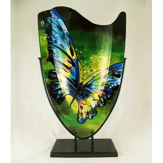 Hoge glaskunst vaas Handbeschilderd 'Butterfly' H57cm