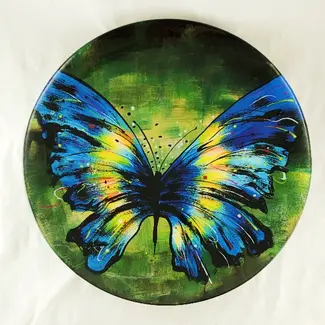 Glaskunst schaal Handbeschilderd 'Butterfly' Ø47cm