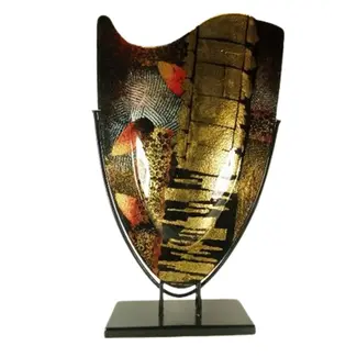 Hoge glaskunst vaas Handbeschilderd zwart/goud H57cm