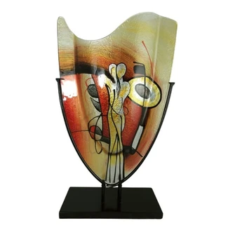 Glaskunst vaas 'Dance' handbeschilderd + metaal H48cm