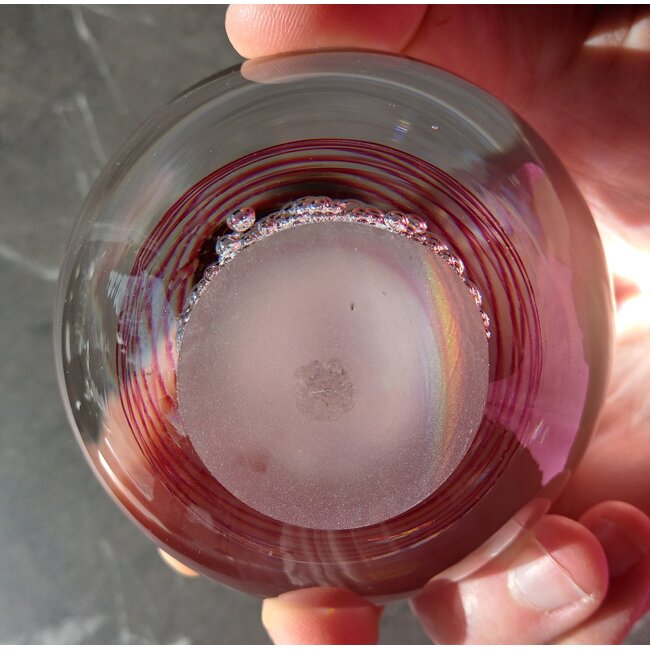 Leerdam glas object appel met roze spiraal 1990