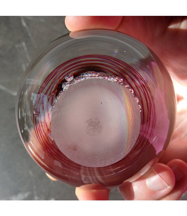 Leerdam Glasobjekt Apfel mit rosa Spirale 1990