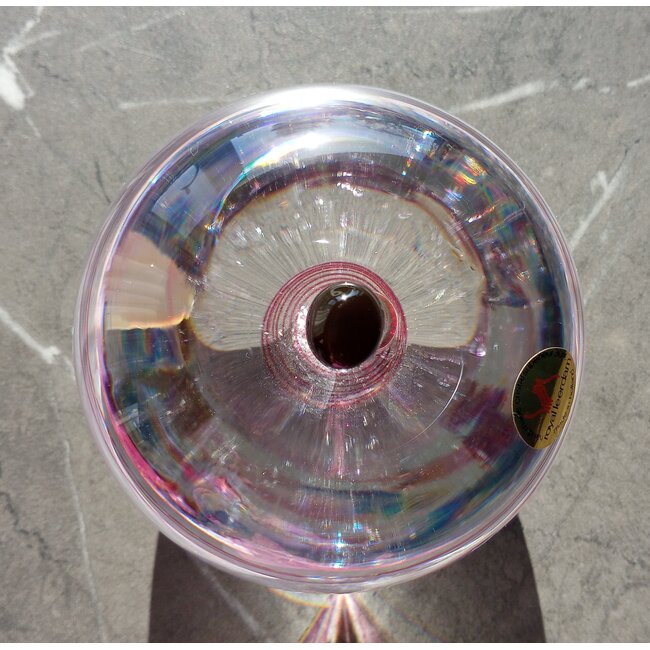 Leerdam Glasobjekt Apfel mit rosa Spirale 1990