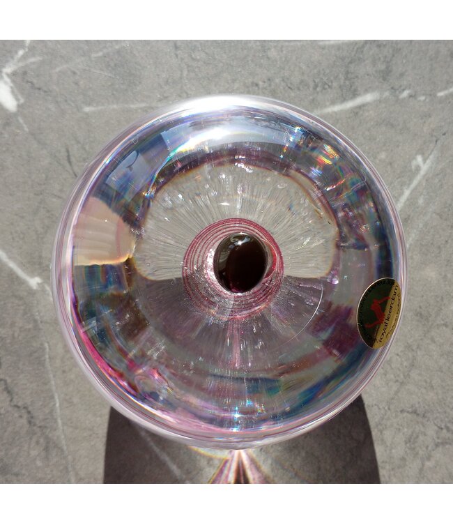 Leerdam Glasobjekt Apfel mit rosa Spirale 1990