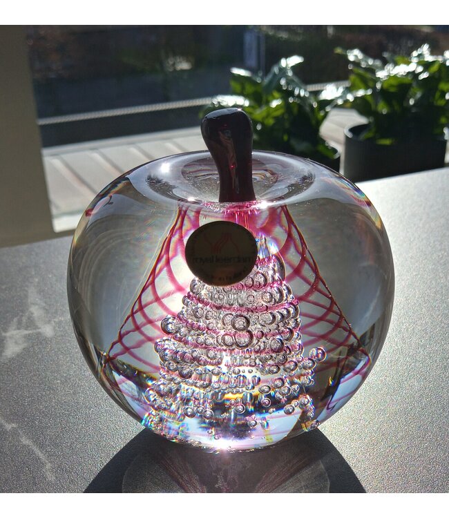 Leerdam glas object appel met roze spiraal 1990