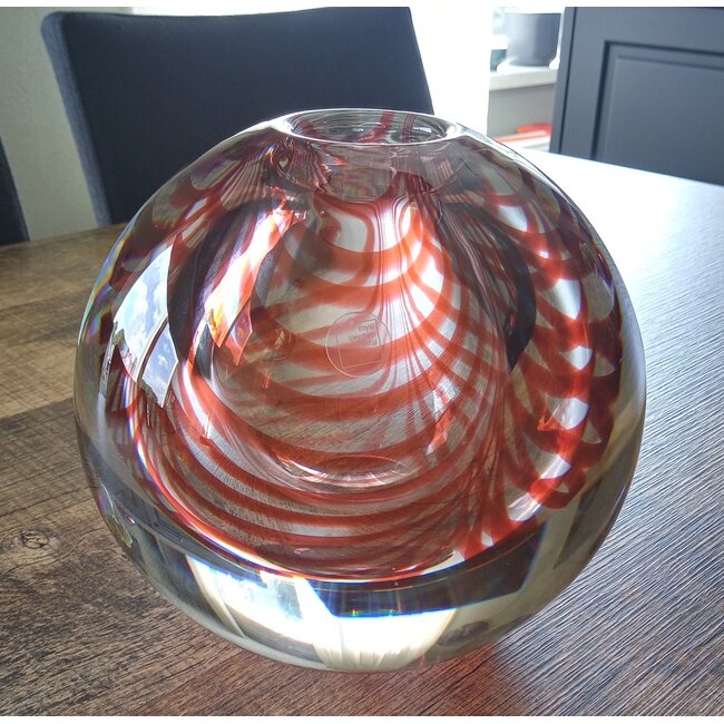 Leerdam Glaskunst - Bol rood en blank