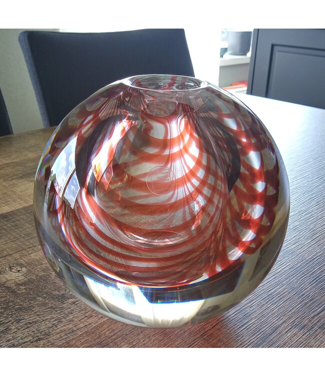 Leerdam Glaskunst - Bol rood en blank