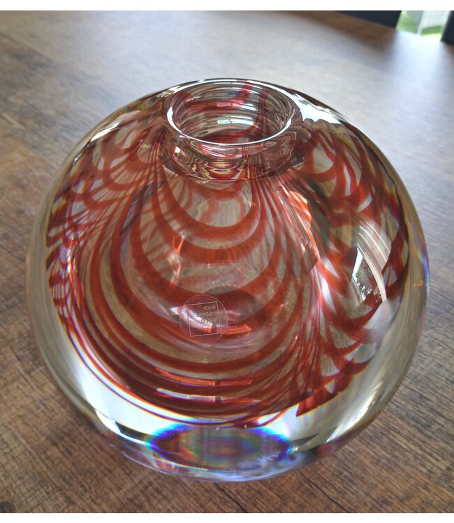 Leerdam Glaskunst - Bol rood en blank