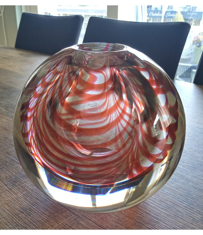 Leerdam Glaskunst - Bol rood en blank
