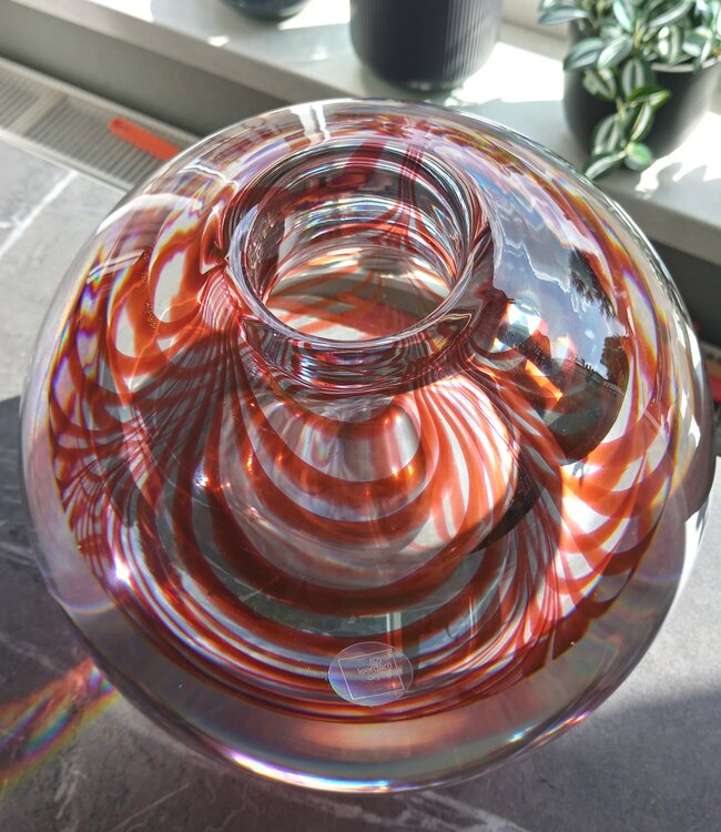 Leerdam Glaskunst - Bol rood en blank