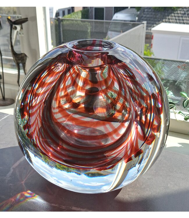 Leerdam Glaskunst - Bol rood en blank