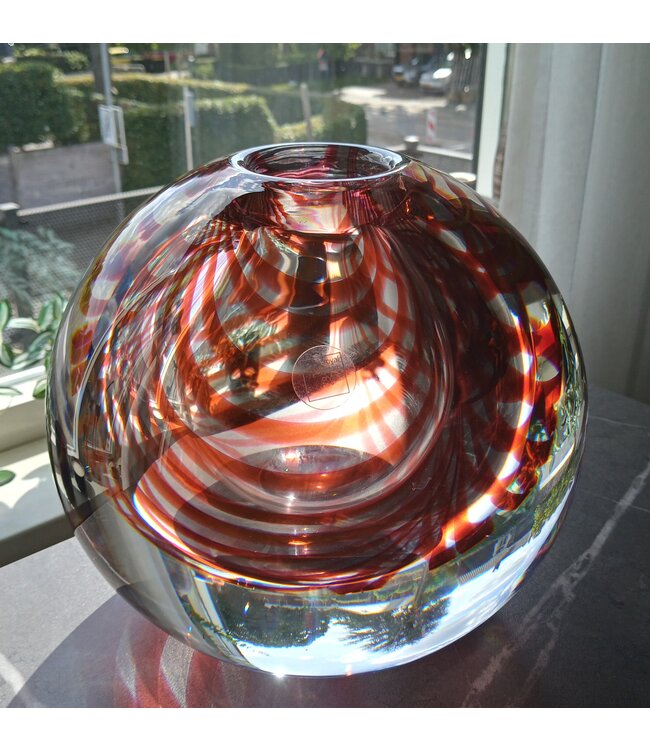 Leerdam Glaskunst - Bol rood en blank