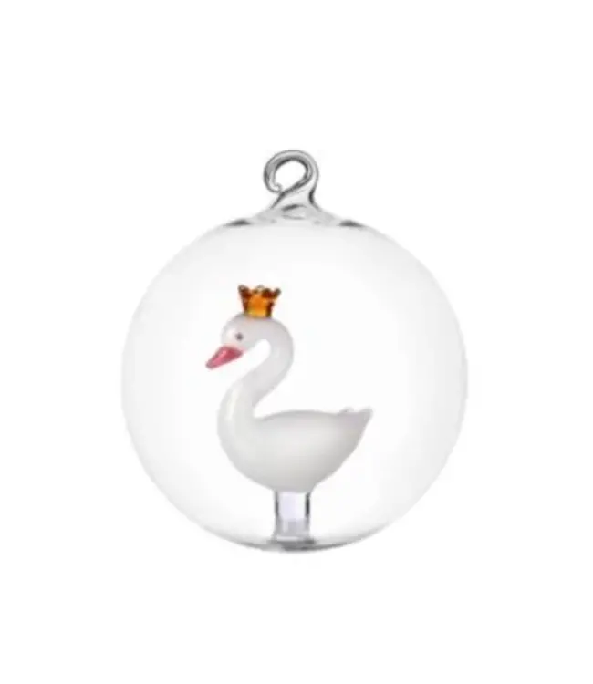 Ichendorf Milano – Handgefertigte Glas-Weihnachtskugel „Gekrönter Schwan“ – Serie Schiaccianoci (Nussknacker)