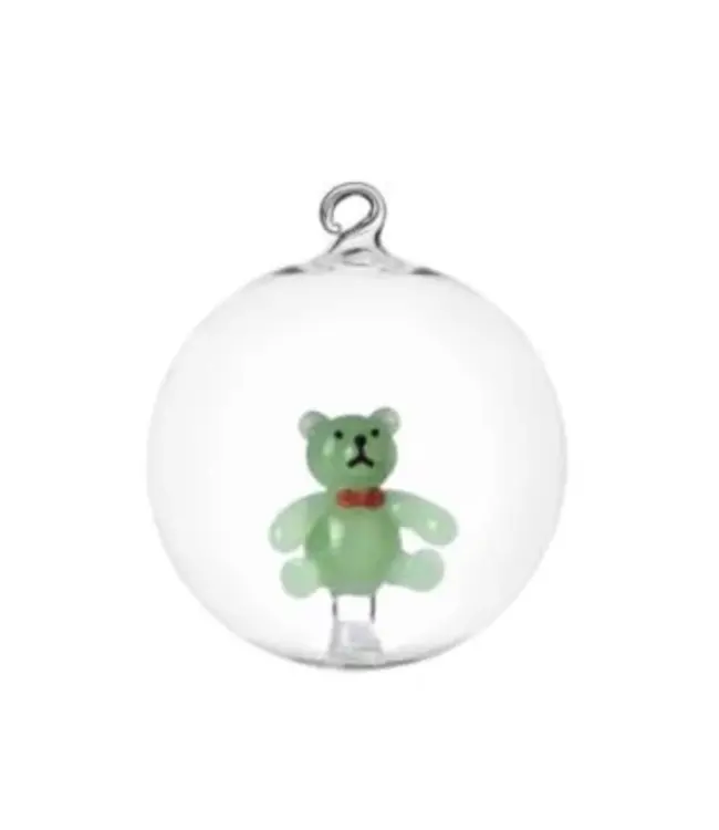 Ichendorf Milano glas - Schiaccianoci kerstbal "Teddy groen" Ø 8cm - Borosilicaatglas