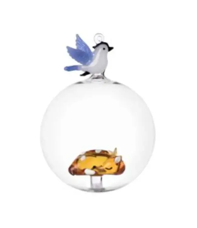 Ichendorf Milano -  Woodland Tales kerstbal "Vogel & Ree" Ø 8cm, handgemaakt uit borosilicaatglas