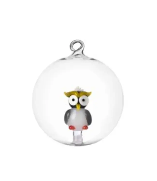 Ichendorf Milano Glas -  Christmas Tales Weihnachtskugel „Owl“ Ø 8 cm, handgefertigt aus Borosilikatglas