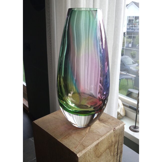 Leerdam Glaskunst multicolor vaas klein