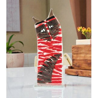 Glass Studio Habrat Habrat - Glaskatze rot/schwarz, 24cm