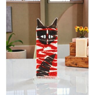 Glass Studio Habrat Habrat - Glazen Kat rood/zwart, 15cm