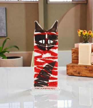Glass Studio Habrat Habrat - Glazen Kat rood/zwart, 15cm