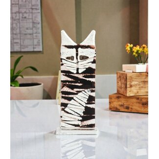 Glass Studio Habrat Habrat - Glazen Kat zwart/wit, 15cm