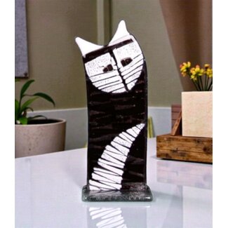 Glass Studio Habrat Habrat - Glazen Kat zwart/wit, 24cm
