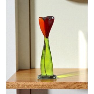 Glass Studio Habrat Habrat - Glazen Bloem rood/oranje, 15cm