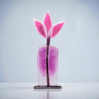 Glass Studio Habrat Habrat - Glazen Weidebloem roze, 20 cm