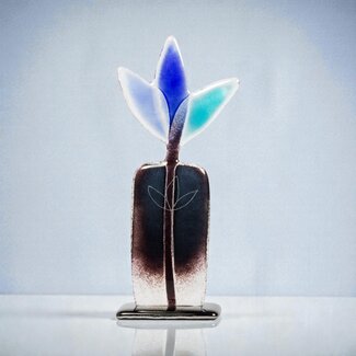 Glass Studio Habrat Habrat - Glazen Weidebloem zwart/blauw, 20 cm