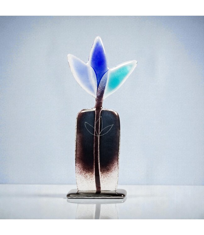 Glass Studio Habrat Habrat – Glas-Wiesenblume schwarz/blau, 20 cm