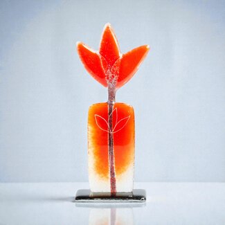 Glass Studio Habrat Habrat - Glazen Weidebloem rood, 20 cm