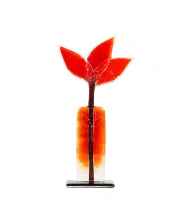 Glass Studio Habrat Habrat - Glazen Weidebloem rood, 32cm