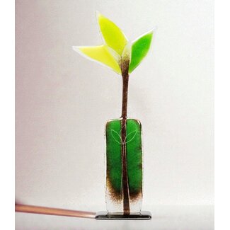 Glass Studio Habrat Habrat - Glazen Weidebloem zwart/limoen, 32 cm