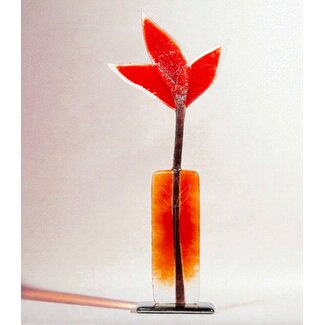 Glass Studio Habrat Habrat - Glazen Weidebloem rood, 32cm
