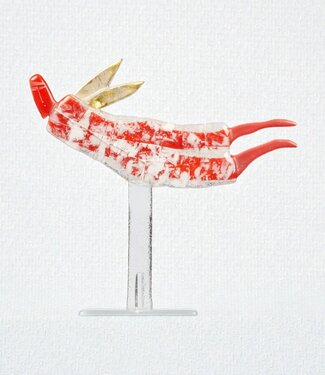 Glass Studio Habrat Habrat Glas - Vliegende Gouden Engel, rood/wit