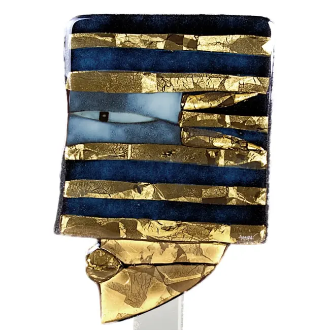 Glasstudio Habrat - Golden Head nr. 3 blauw - Glas & 24kt Goud