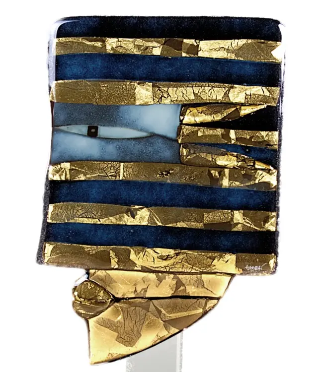 Glasstudio Habrat - Golden Head nr. 3 blauw - Glas & 24kt Goud