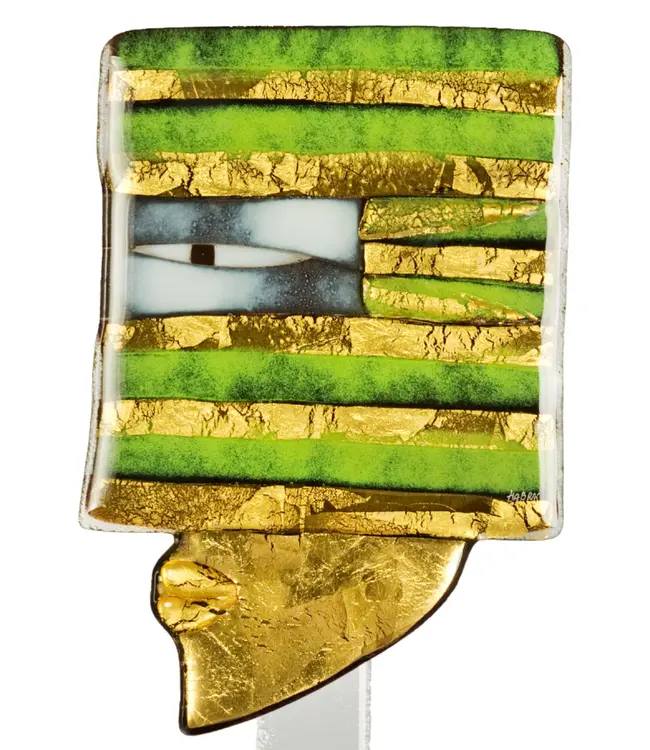 Glasstudio Habrat - Golden Head nr. 3 Limette - Glas & 24kt Gold