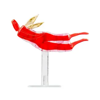 Glass Studio Habrat Habrat Glas - Vliegende Gouden Engel, rood/roze