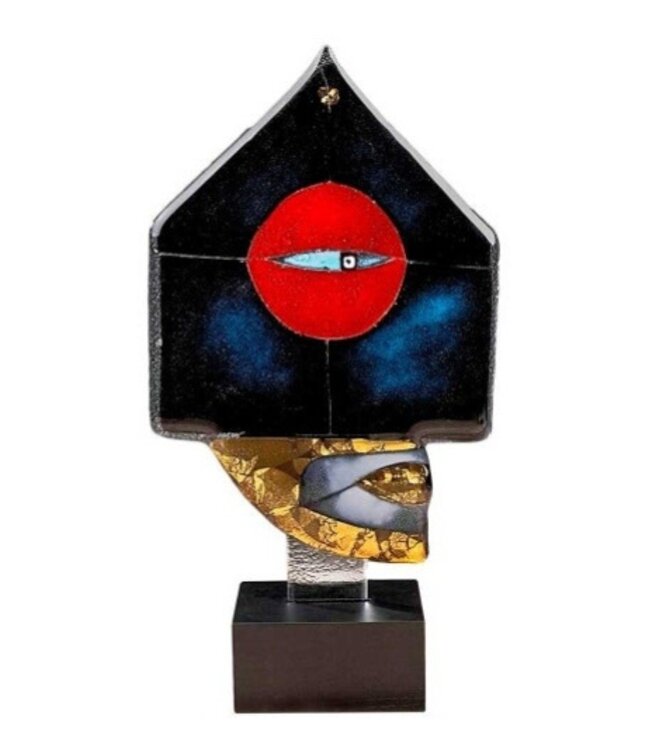 Glasstudio Habrat - Golden Head nr. 4 blauw/rood - Glas & 24kt Goud