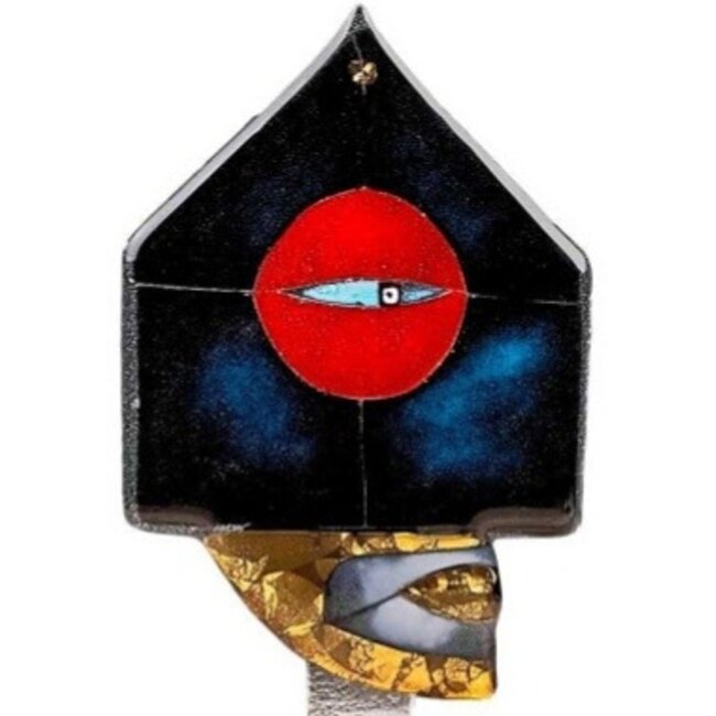 Glasstudio Habrat - Golden Head nr. 4 blauw/rood - Glas & 24kt Goud