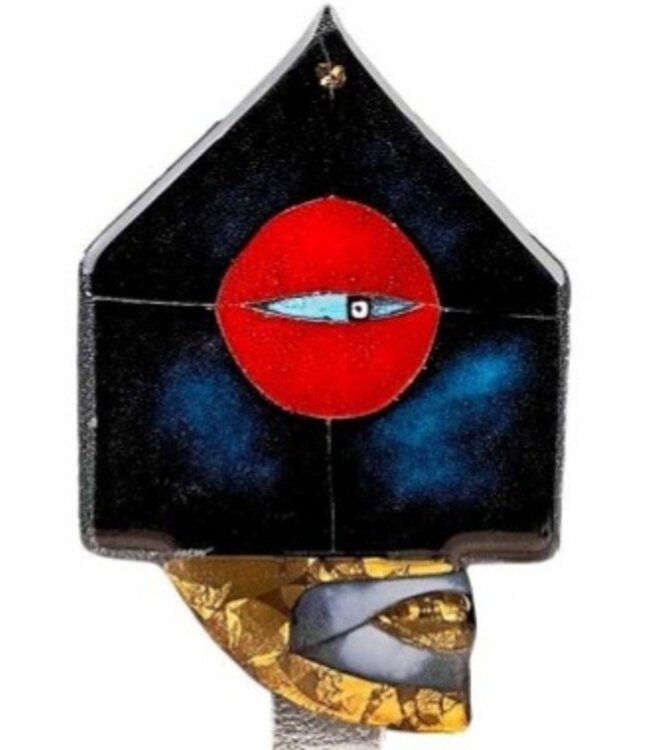 Glasstudio Habrat - Golden Head nr. 4 blauw/rood - Glas & 24kt Goud