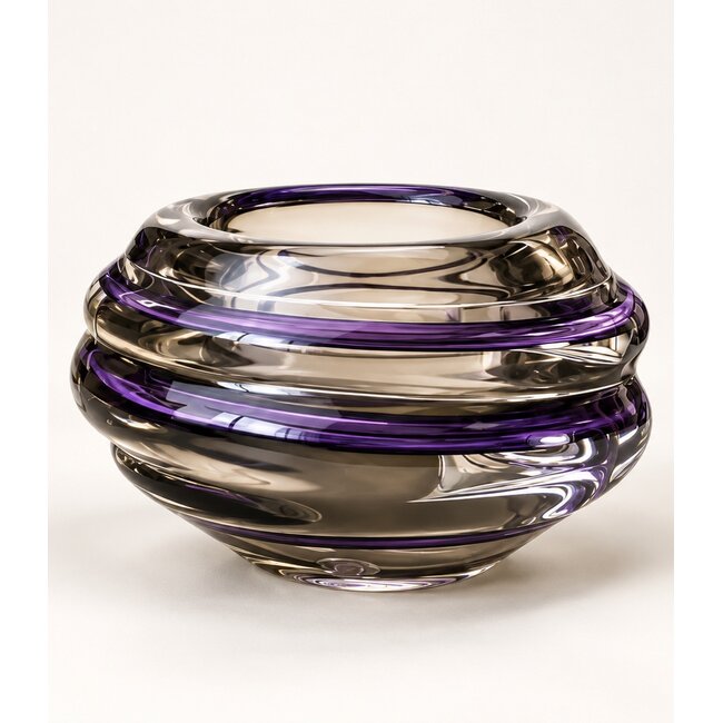 Luxe Boheemse kristallen schaal Smoke & Violet – Transparant rookgrijs – Ø 16 cm