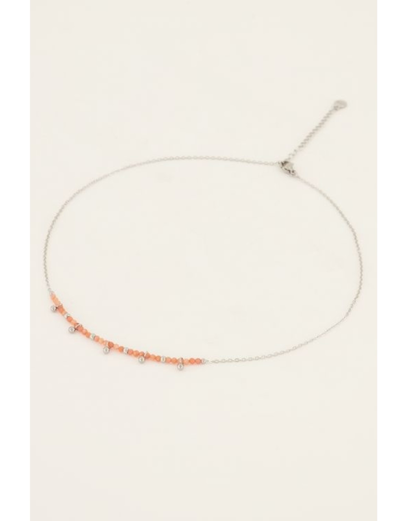 Ketting oranje kralen zilver