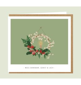 Wenskaart Kerst 'Wees dankbaar, geniet & lach'