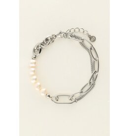 Armband met schakels en parels zilver