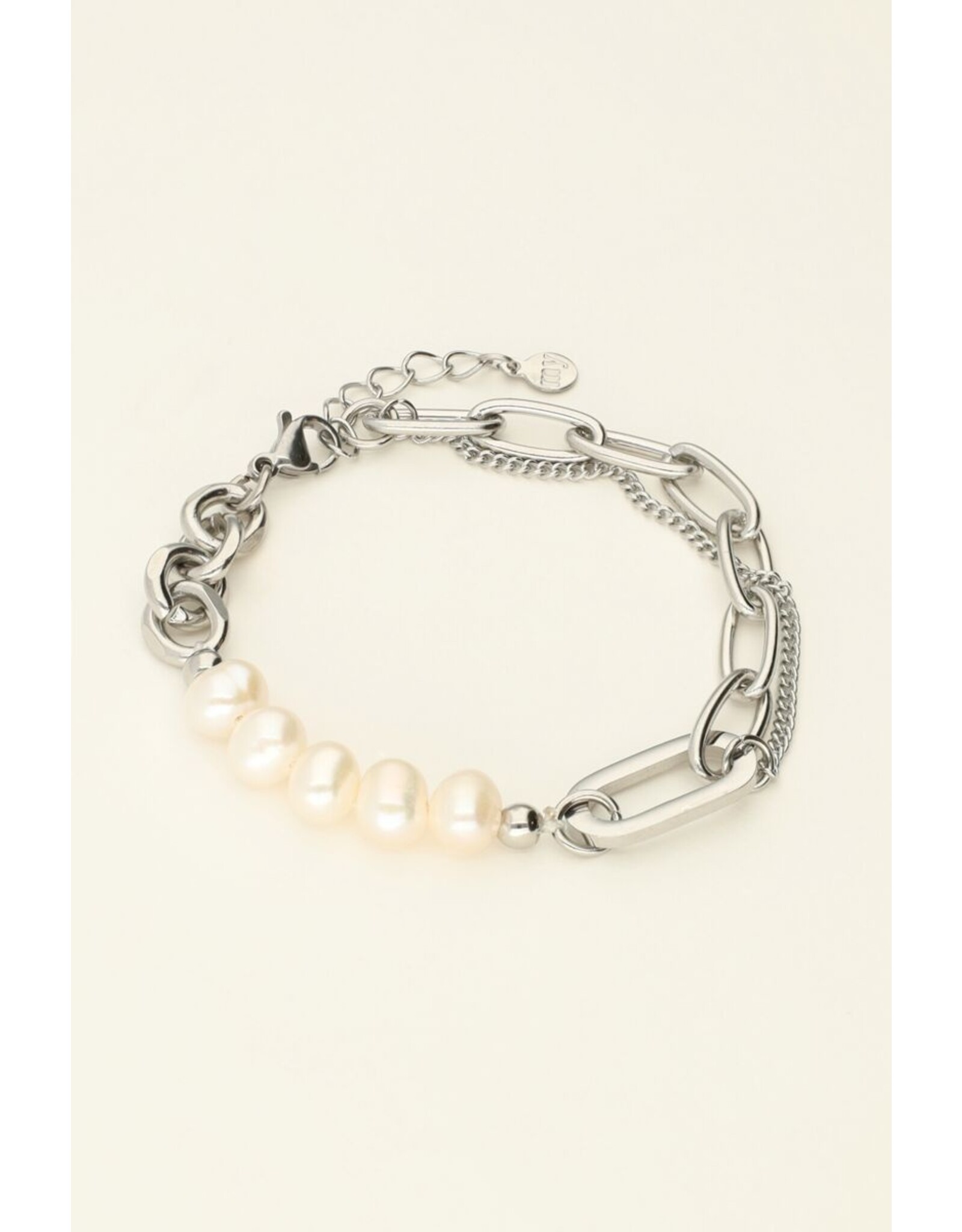 Armband met schakels en parels zilver