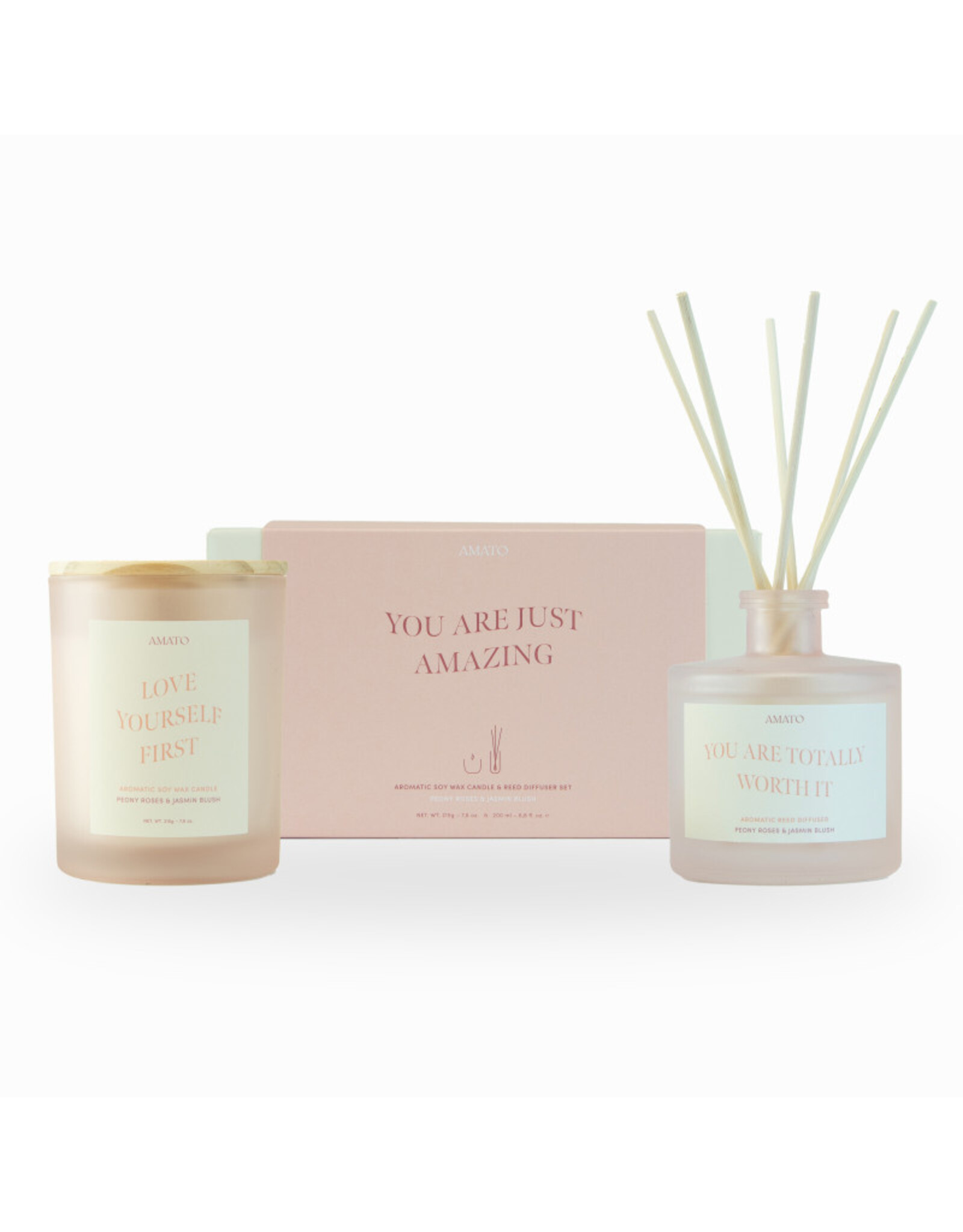 Geschenkdoos geurkaars + geurstokjes Peony roses