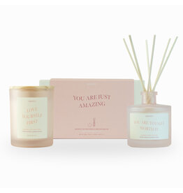 Geschenkdoos geurkaars + geurstokjes Peony roses